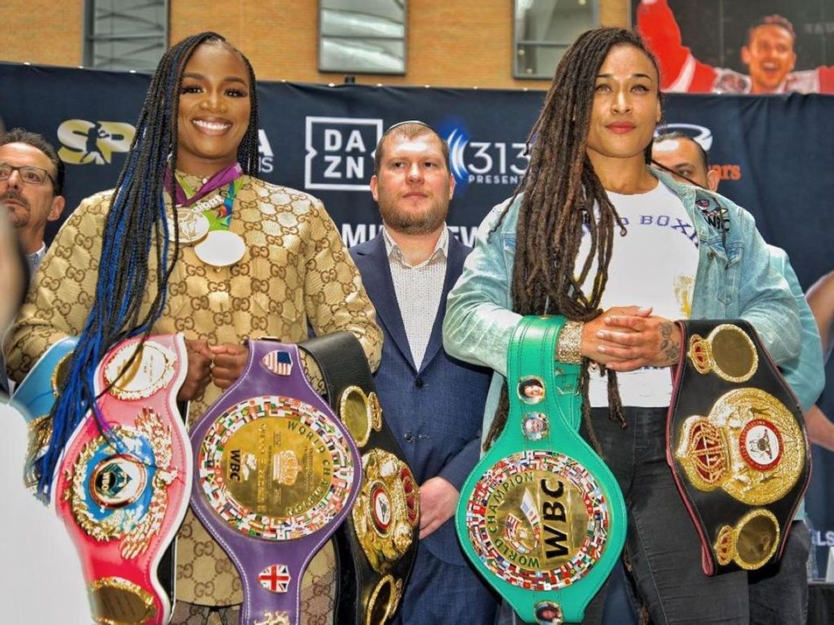Claressa Shields and Hanna Gabriels press conference  Shields and Gabriels set to do battle again, 5 years later.  in Detroit, Michigan on May 19, 2023, (Dennis Mosley /Salita Promotions ) Shields and Gabriels set to do battle again, 5 years later.  © Z News Inc.